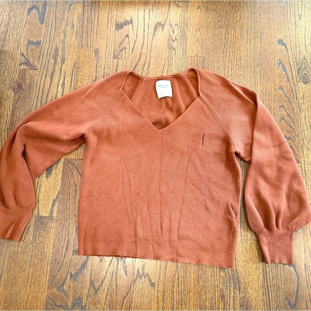 Abercrombie & Fitch Copper Color V neck Balloon Sleeves Sweater Size XL 1587